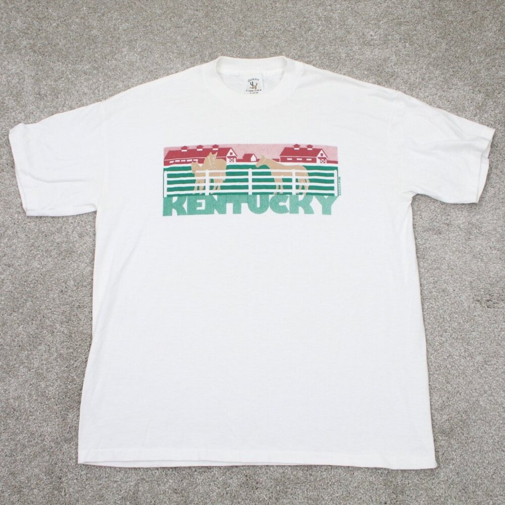 VTG Kentucky Shirt Mens XL (46-48) White Single Stitch Birdlegs Tag Short Sleeve